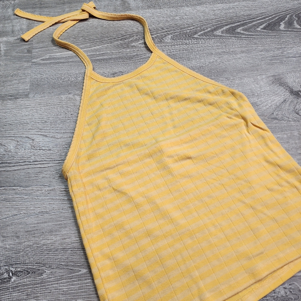AMERICAN EAGLE OUTFITTERS AE Yellow Striped Cotton Halter Top Tie Top Large